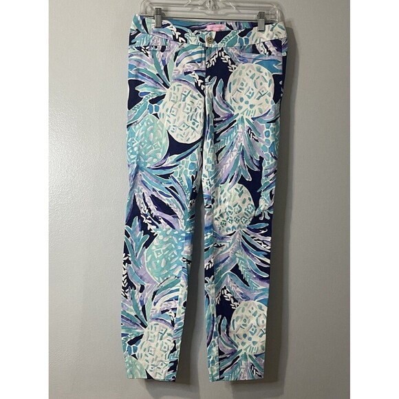 LILLY PULITZER Kelly Ankle Pants Size 4 Pineapple Colorful Tropical Nautical Fun - Picture 1 of 9